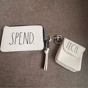 Rae Dunn White 'SPEND.' Wallet & 'TECH.' Pouch cardholder Set. INV25/485